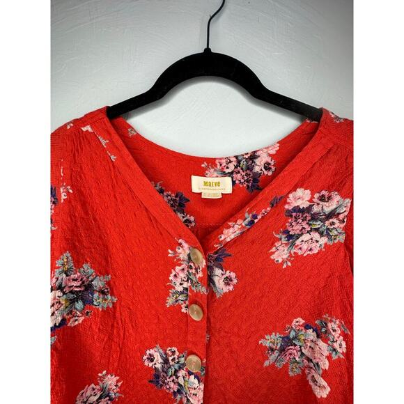 Maeve Anthropologie V-Neck Button Up Short-Sleeved Blouse Size 0 Floral Top - Picture 3 of 7